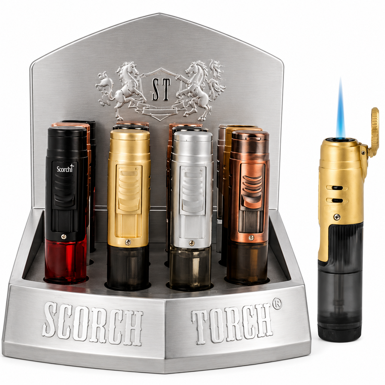 SCORCH TORCH ANTIQUED METAL FINISH ASSORTED COLORS DISPLAY OF 12 ST-168