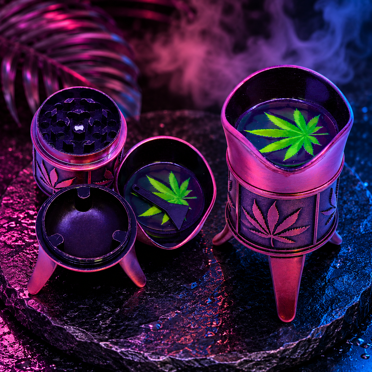 CRUSHER 55MM 4-PART GRINDER LEAF DESIGN DISPLAY OF 6